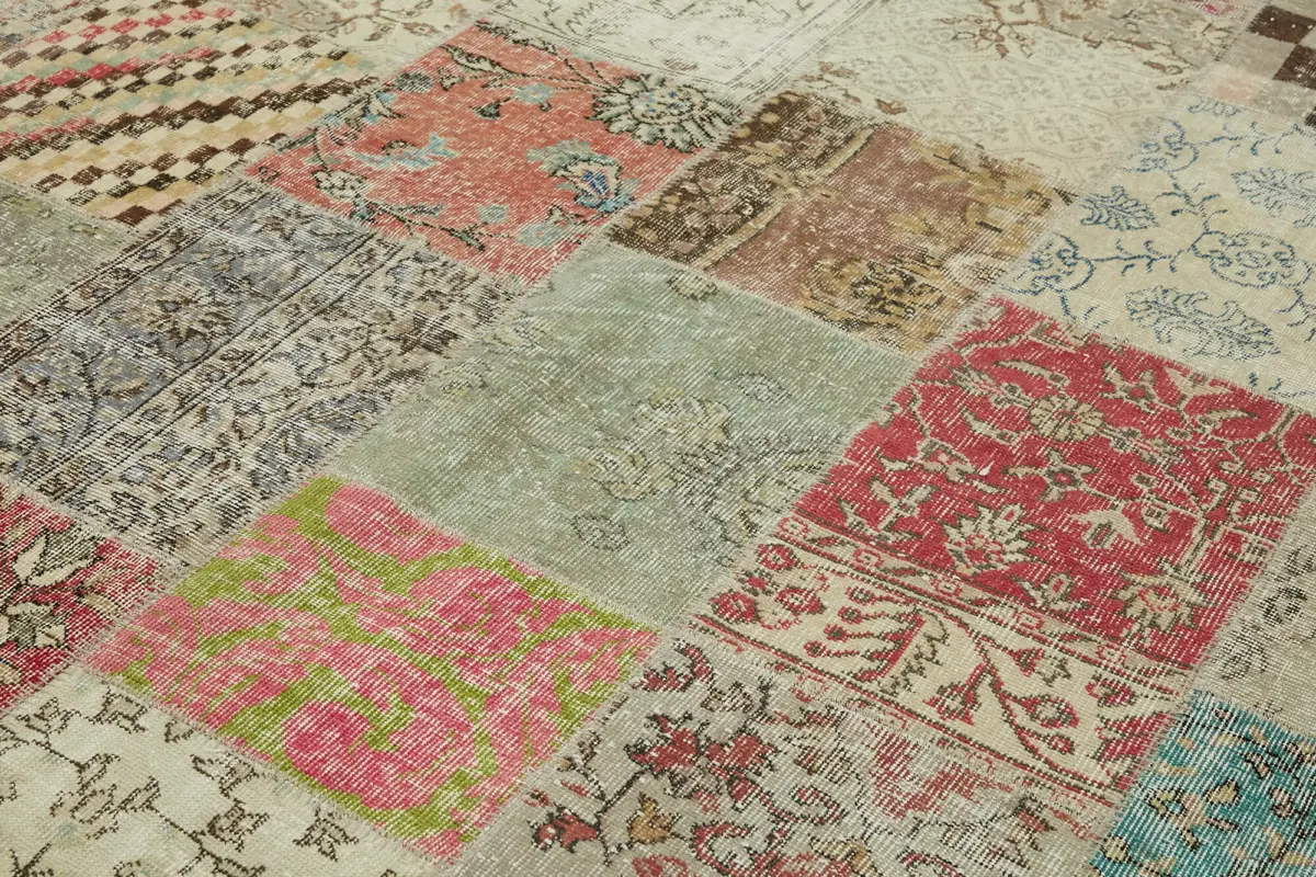Patchwork Bej Pamuk Üzerine Yün El Dokuma Kilim-250x350 - Görsel 5