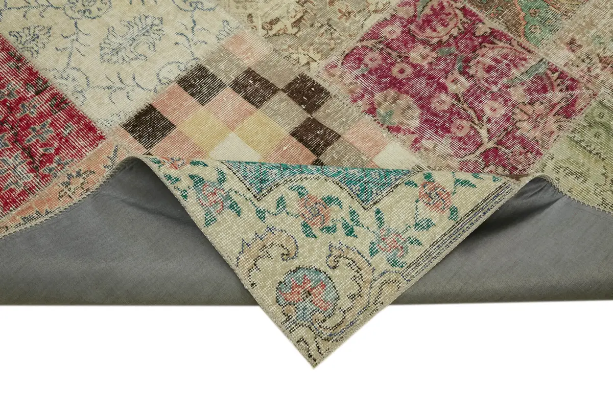 Patchwork Bej Pamuk Üzerine Yün El Dokuma Kilim-250x350 - Görsel 6