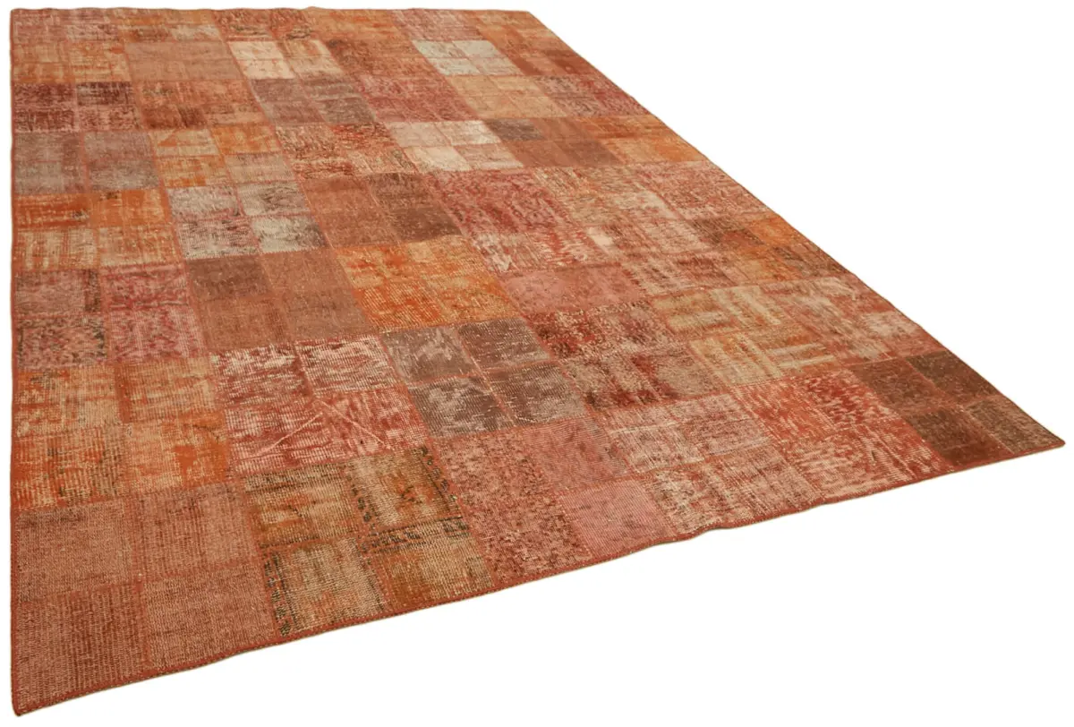 Patchwork Turuncu Pamuk Üzerine Yün El Dokuma Kilim-255x344 - Görsel 2