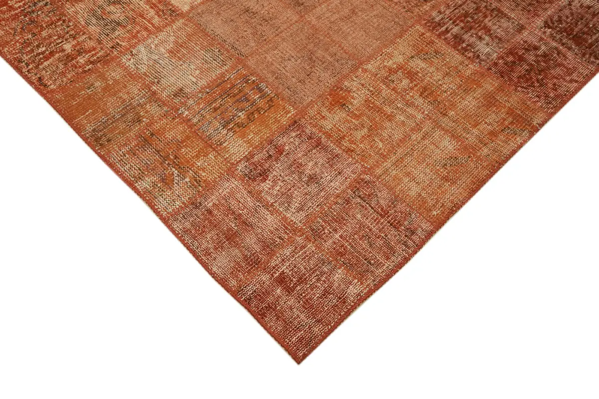 Patchwork Turuncu Pamuk Üzerine Yün El Dokuma Kilim-255x344 - Görsel 4