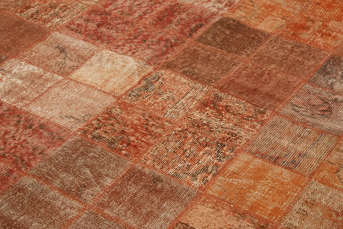 Patchwork Turuncu Pamuk Üzerine Yün El Dokuma Kilim-255x344 - Görsel 5