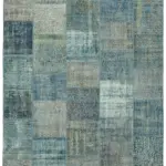 Patchwork Mavi Pamuk Üzerine Yün El Dokuma Kilim-250x350