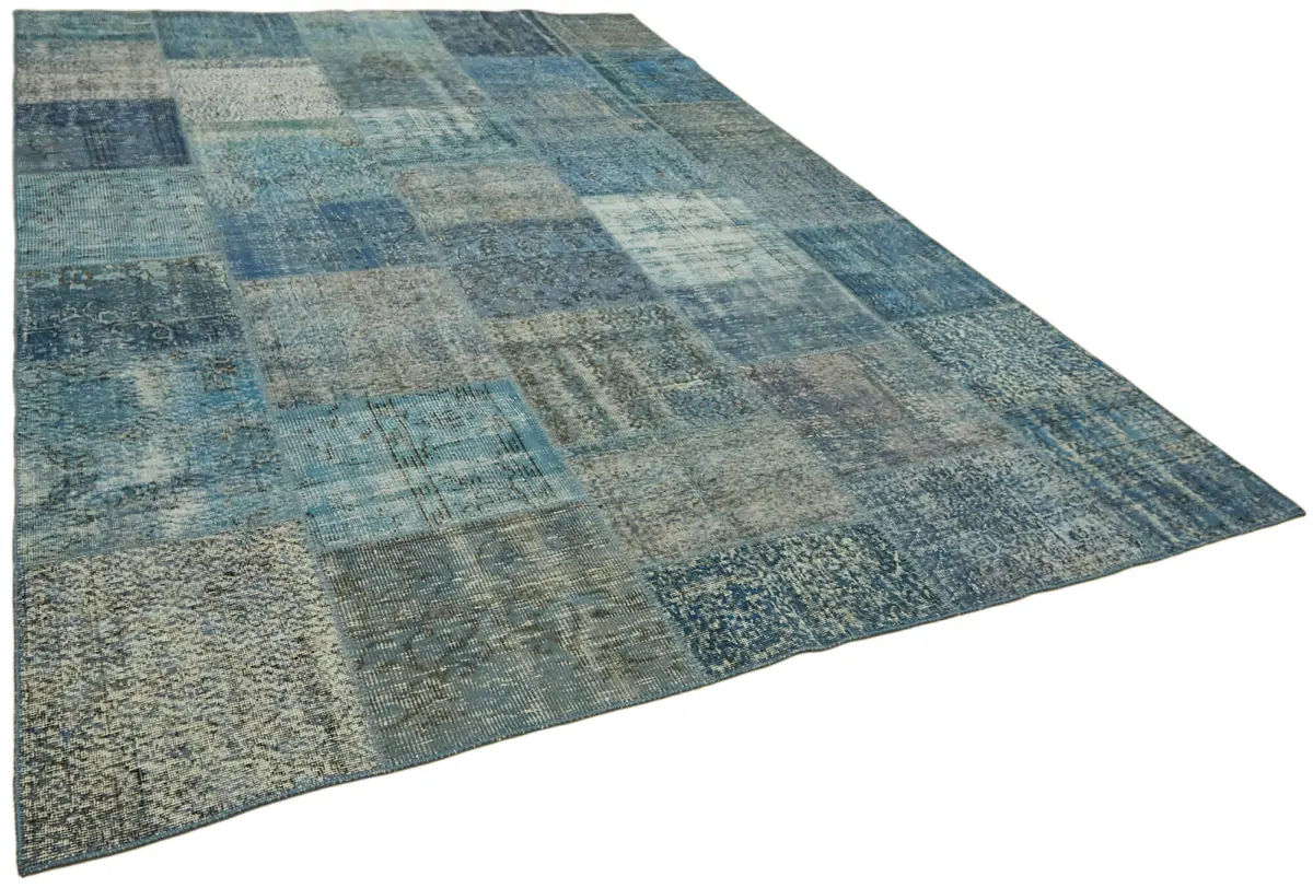 Patchwork Mavi Pamuk Üzerine Yün El Dokuma Kilim-250x350 - Görsel 2
