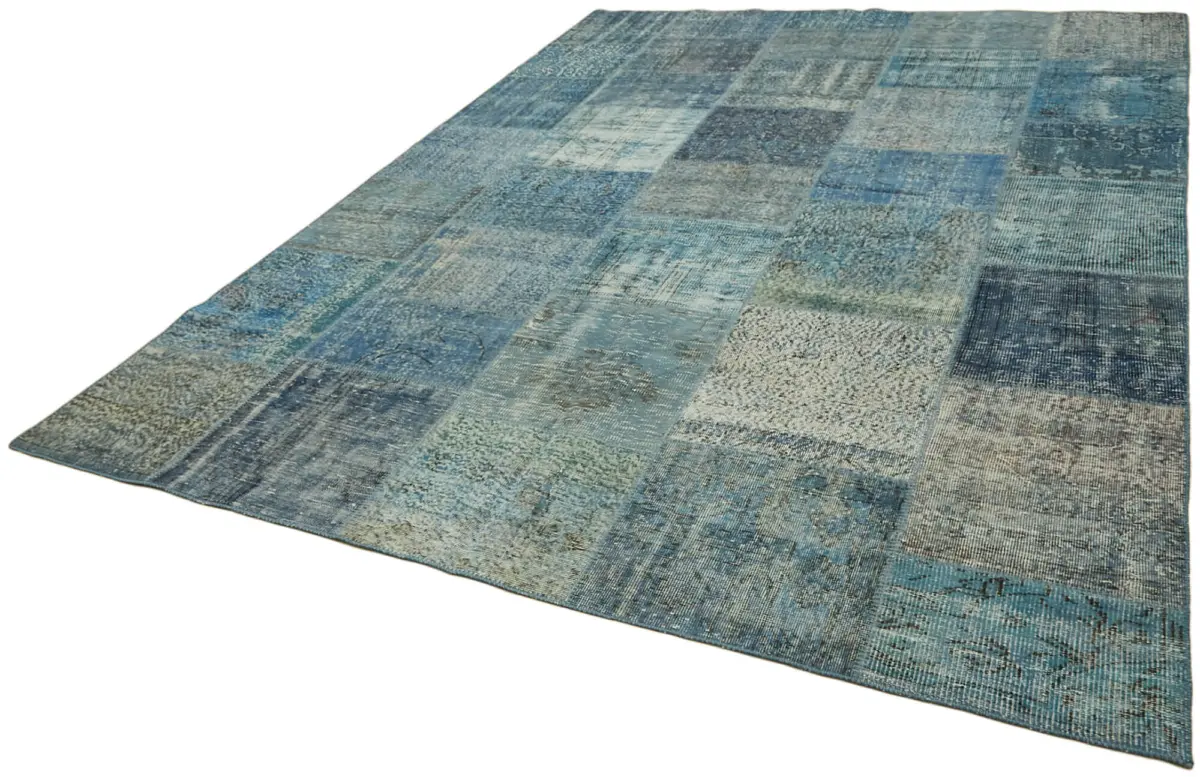 Patchwork Mavi Pamuk Üzerine Yün El Dokuma Kilim-250x350 - Görsel 3