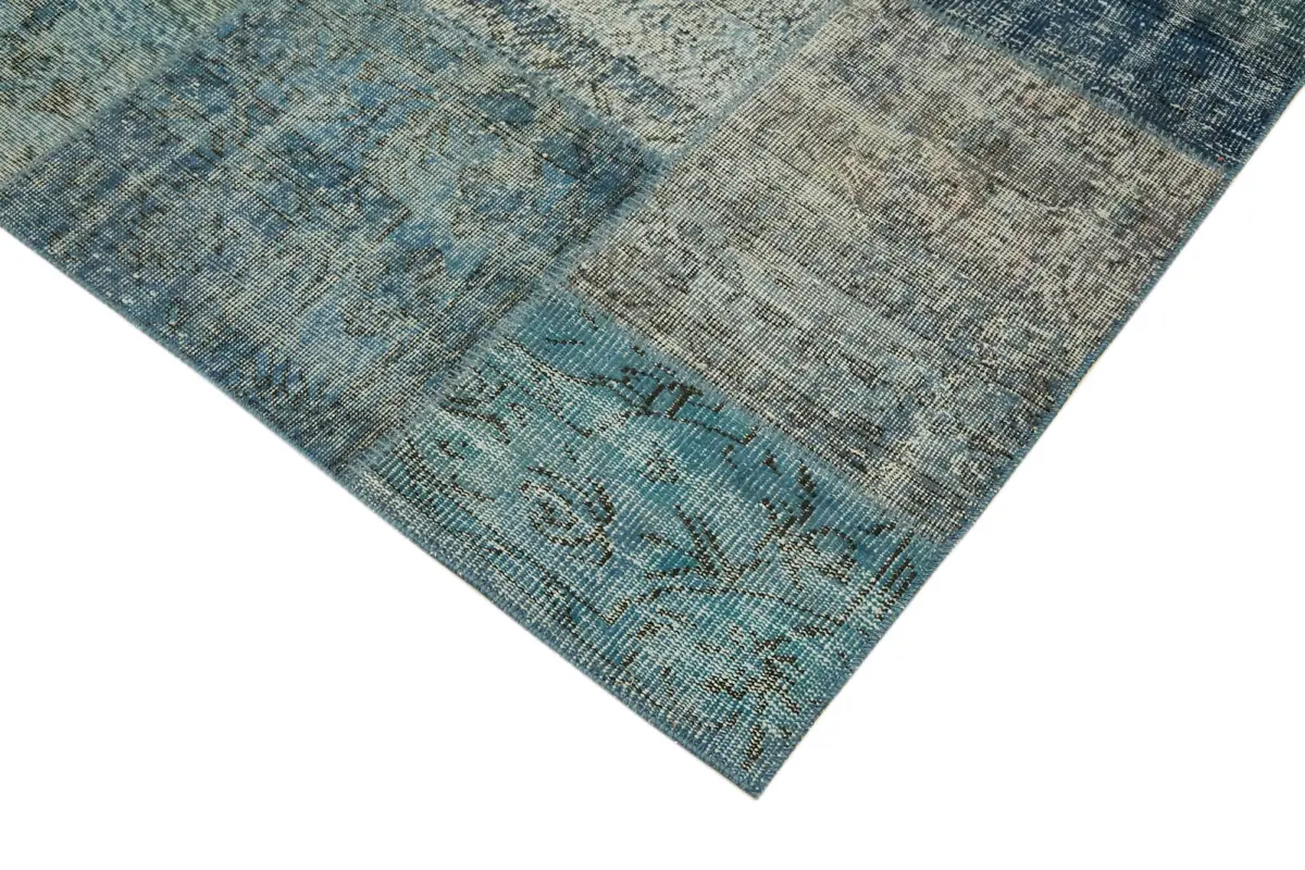 Patchwork Mavi Pamuk Üzerine Yün El Dokuma Kilim-250x350 - Görsel 4