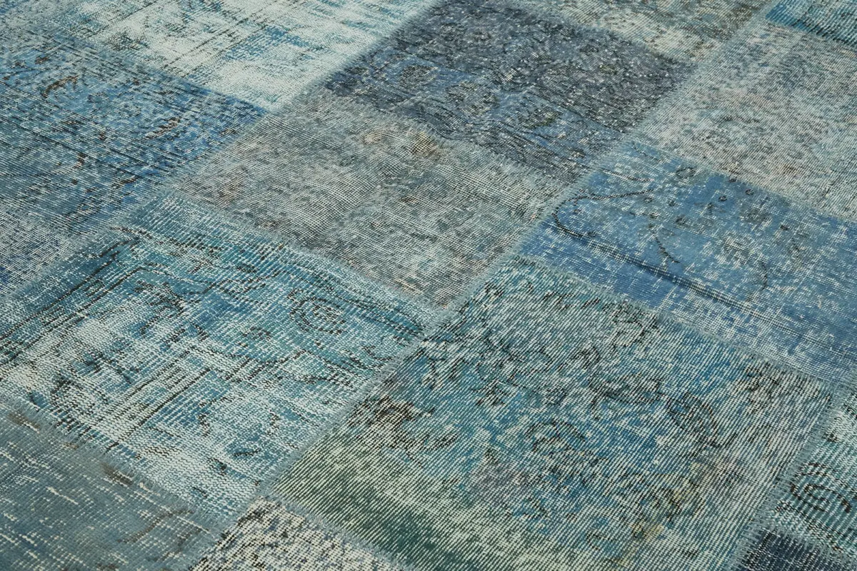 Patchwork Mavi Pamuk Üzerine Yün El Dokuma Kilim-250x350 - Görsel 5