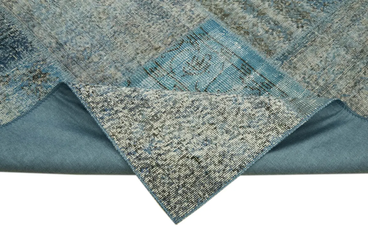 Patchwork Mavi Pamuk Üzerine Yün El Dokuma Kilim-250x350 - Görsel 6
