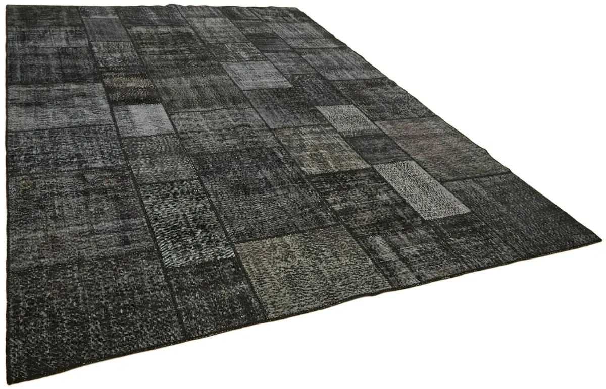 Patchwork Siyah Pamuk Üzerine Yün El Dokuma Kilim-250x350 - Görsel 2