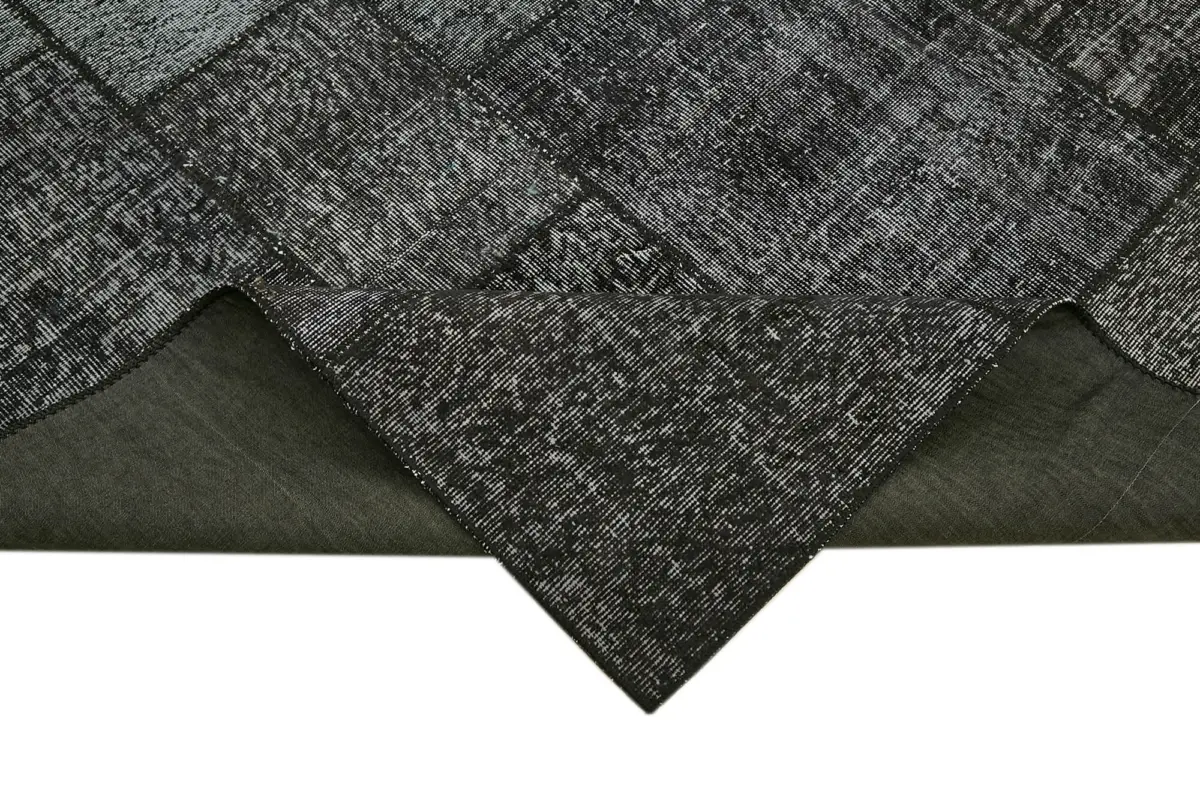 Patchwork Siyah Pamuk Üzerine Yün El Dokuma Kilim-250x350 - Görsel 6