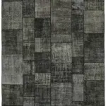 Patchwork Siyah Pamuk Üzerine Yün El Dokuma Kilim-250x350