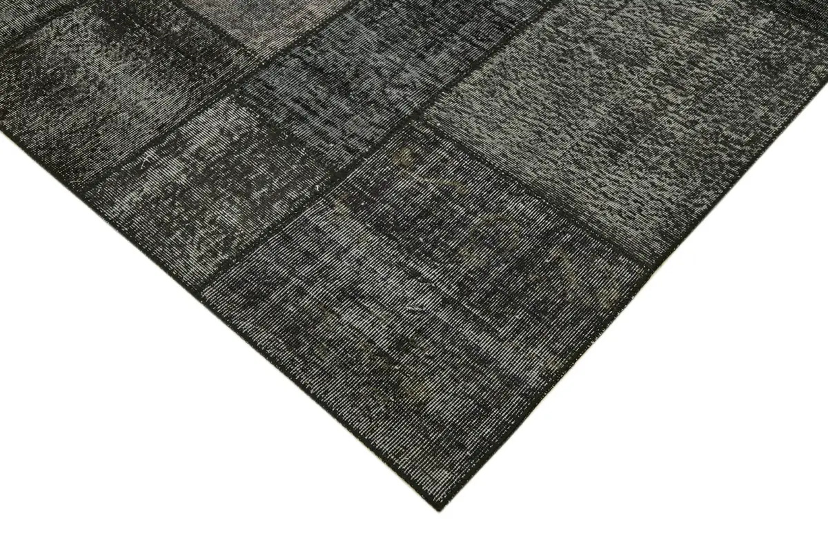 Patchwork Siyah Pamuk Üzerine Yün El Dokuma Kilim-250x350 - Görsel 4