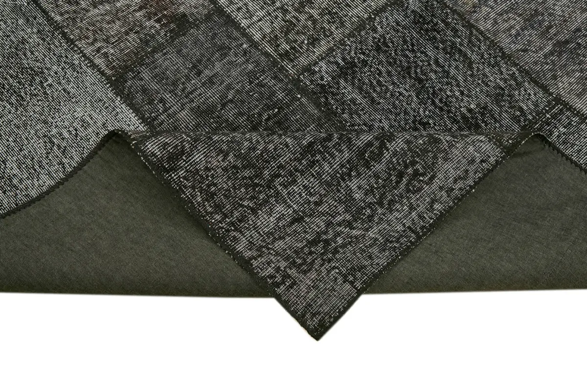 Patchwork Siyah Pamuk Üzerine Yün El Dokuma Kilim-250x350 - Görsel 6