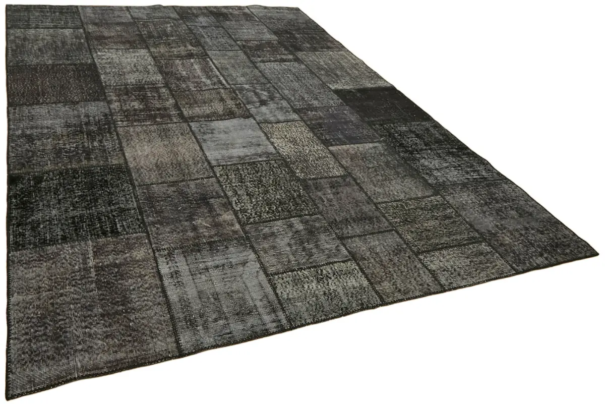 Patchwork Siyah Pamuk Üzerine Yün El Dokuma Kilim-250x350 - Görsel 2