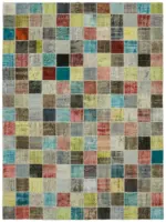 Patchwork Multi Pamuk Üzerine Yün El Dokuma Kilim-260x344