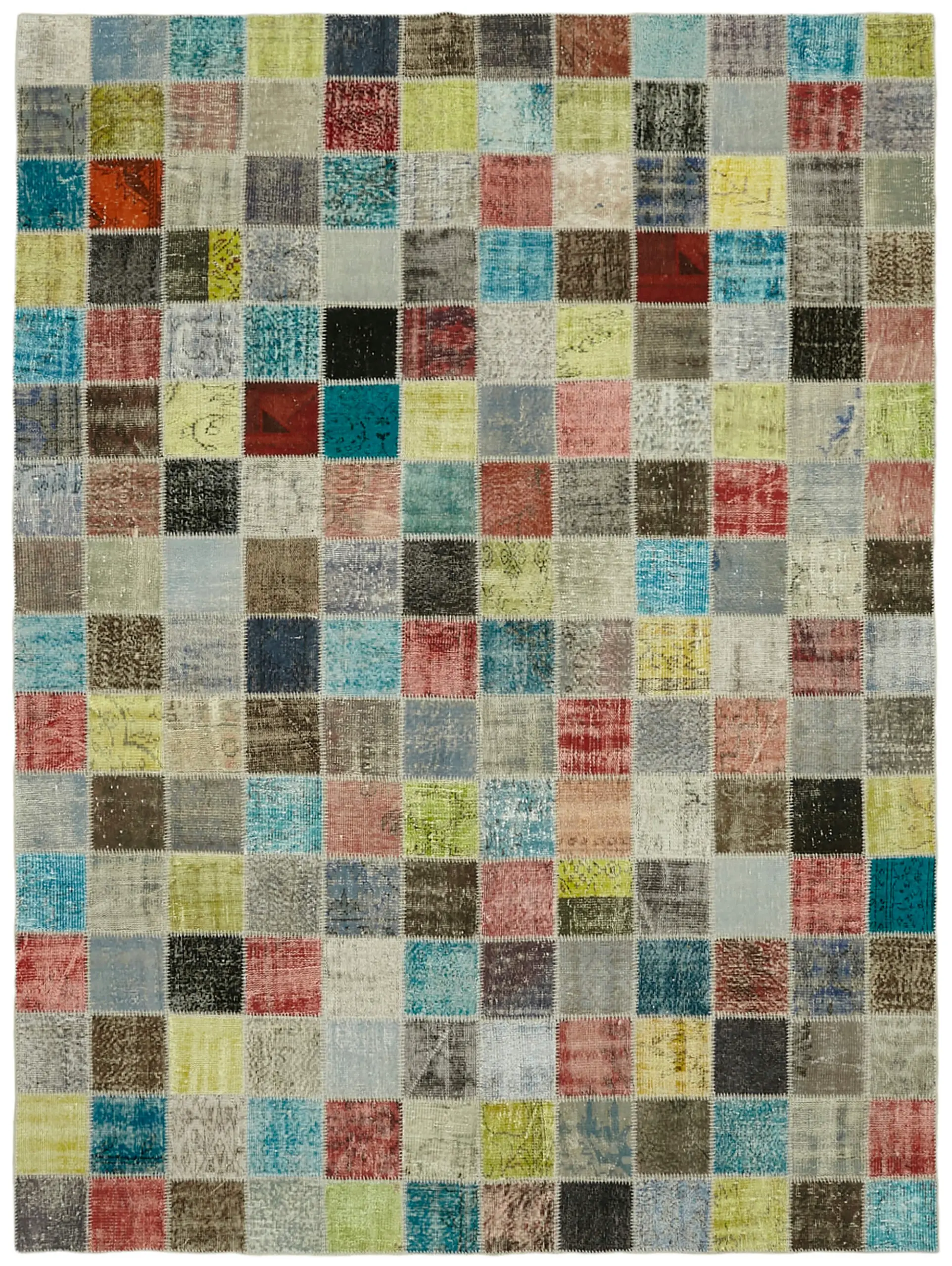 Patchwork Multi Pamuk Üzerine Yün El Dokuma Kilim-260x344 - Görsel 1