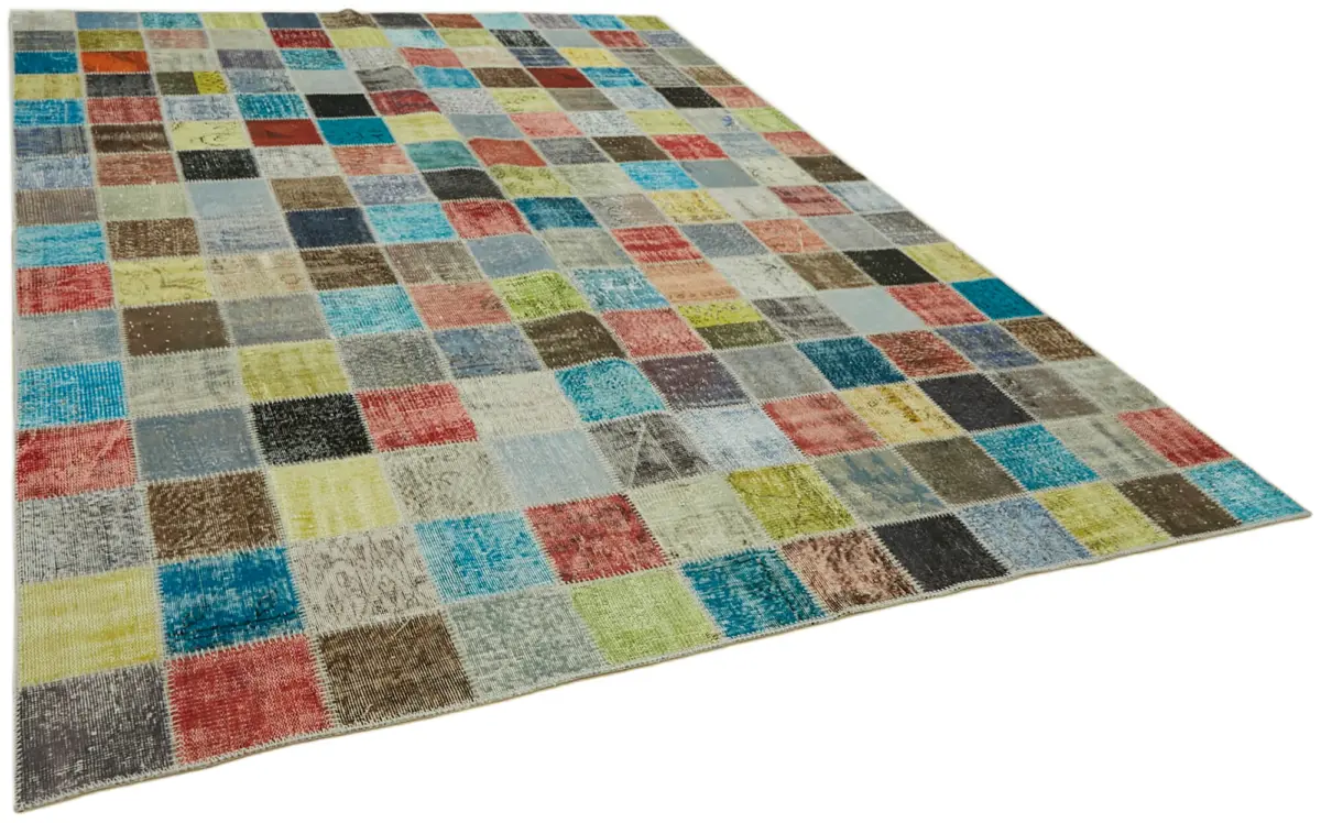 Patchwork Multi Pamuk Üzerine Yün El Dokuma Kilim-260x344 - Görsel 2
