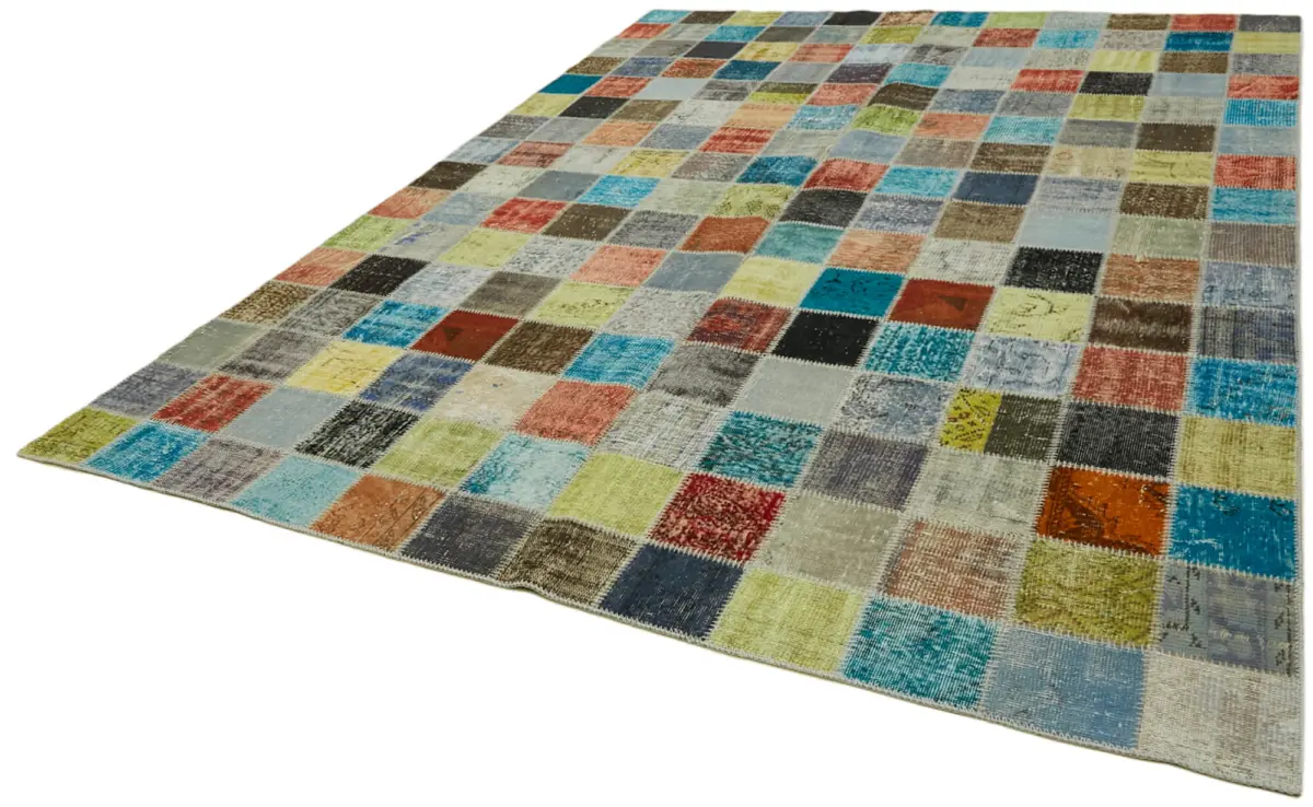 Patchwork Multi Pamuk Üzerine Yün El Dokuma Kilim-260x344 - Görsel 3