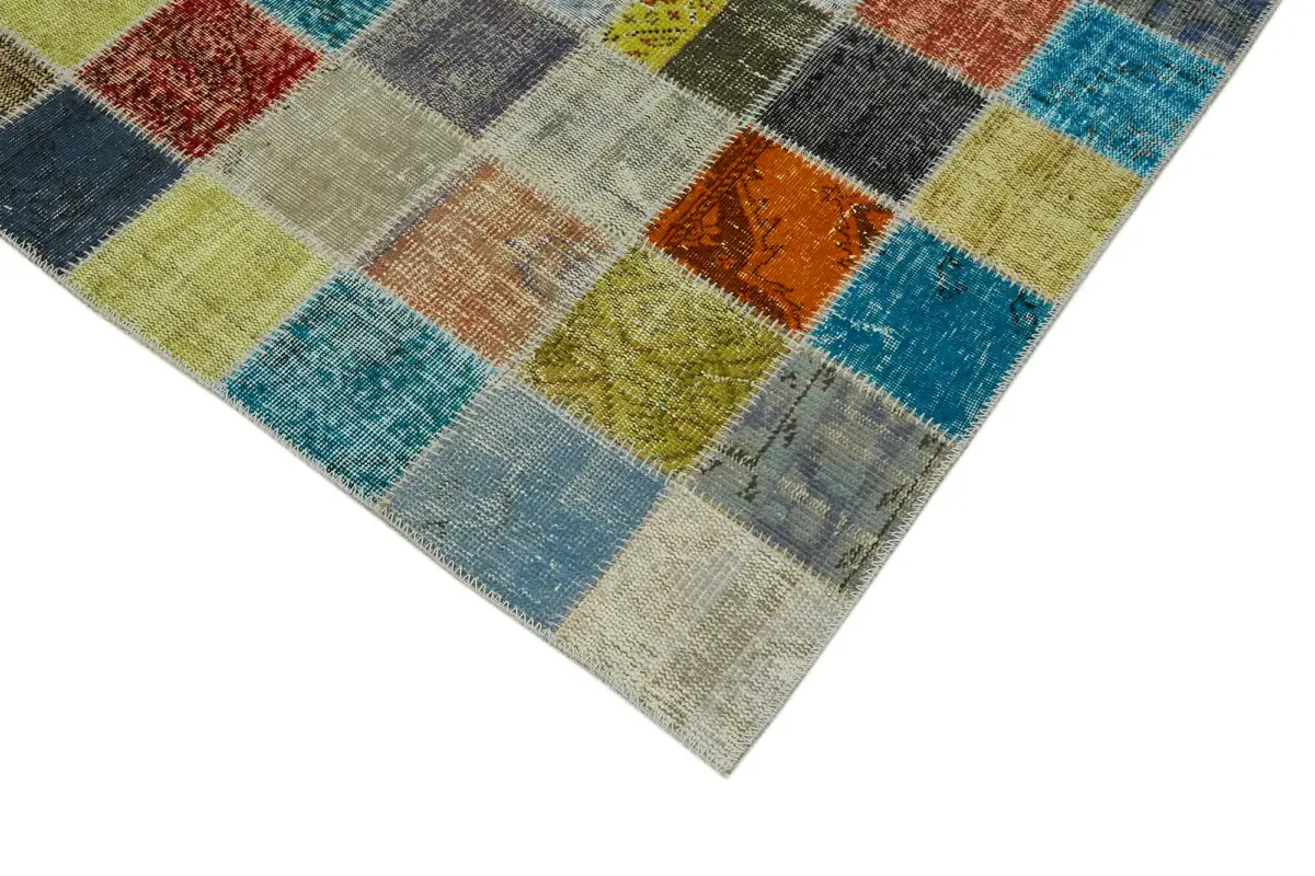 Patchwork Multi Pamuk Üzerine Yün El Dokuma Kilim-260x344 - Görsel 4
