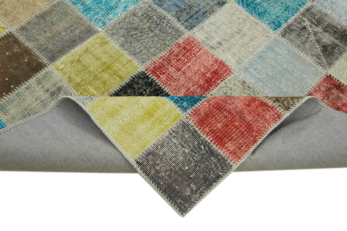 Patchwork Multi Pamuk Üzerine Yün El Dokuma Kilim-260x344 - Görsel 6