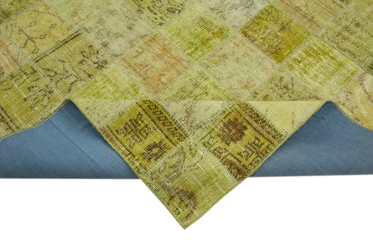 Patchwork Sarı Pamuk Üzerine Yün El Dokuma Kilim-255x343 - Görsel 6