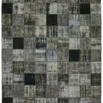 Patchwork Siyah Pamuk Üzerine Yün El Dokuma Kilim-257x357