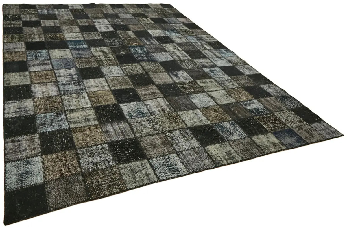 Patchwork Siyah Pamuk Üzerine Yün El Dokuma Kilim-255x344 - Görsel 2