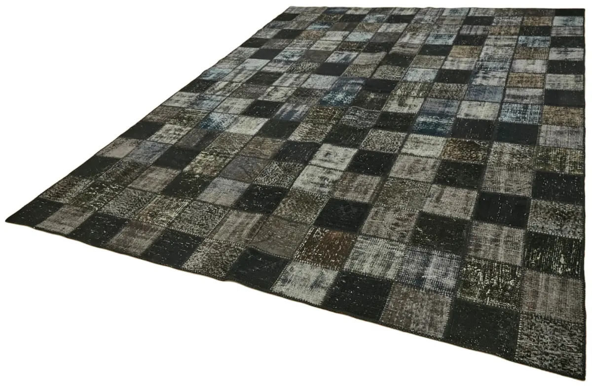Patchwork Siyah Pamuk Üzerine Yün El Dokuma Kilim-255x344 - Görsel 3