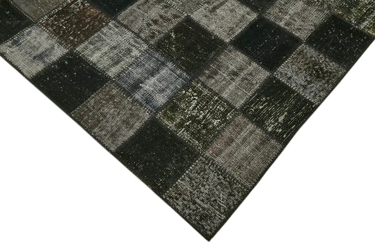 Patchwork Siyah Pamuk Üzerine Yün El Dokuma Kilim-255x344 - Görsel 4
