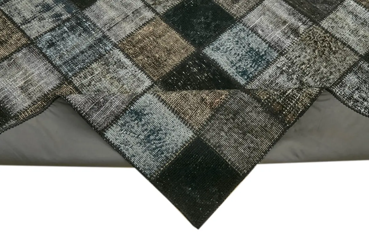 Patchwork Siyah Pamuk Üzerine Yün El Dokuma Kilim-255x344 - Görsel 6