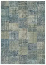 Patchwork Mavi Pamuk Üzerine Yün El Dokuma Kilim-251x351