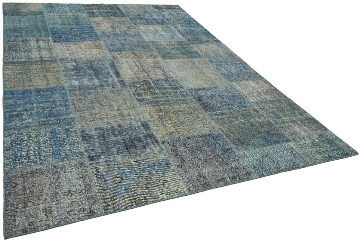 Patchwork Mavi Pamuk Üzerine Yün El Dokuma Kilim-251x351 - Görsel 2