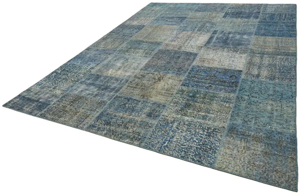 Patchwork Mavi Pamuk Üzerine Yün El Dokuma Kilim-251x351 - Görsel 3