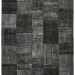 Patchwork Siyah Pamuk Üzerine Yün El Dokuma Kilim-246x350