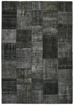 Patchwork Siyah Pamuk Üzerine Yün El Dokuma Kilim-246x350