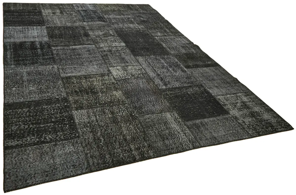 Patchwork Siyah Pamuk Üzerine Yün El Dokuma Kilim-246x350 - Görsel 2