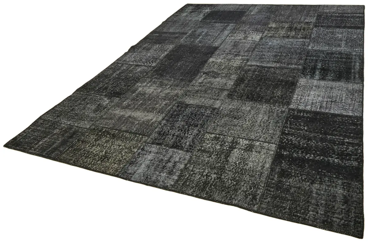 Patchwork Siyah Pamuk Üzerine Yün El Dokuma Kilim-246x350 - Görsel 3