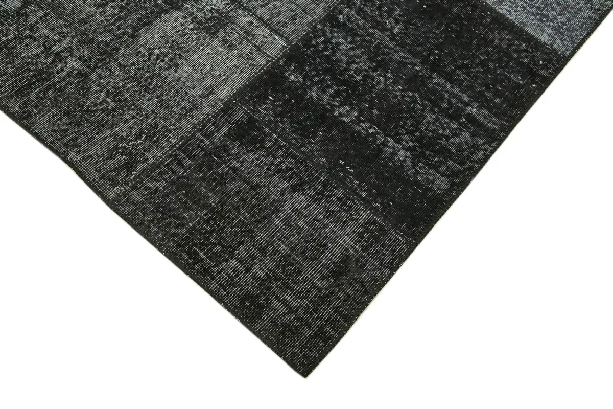 Patchwork Siyah Pamuk Üzerine Yün El Dokuma Kilim-246x350 - Görsel 4