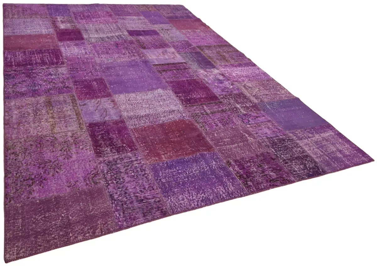 Patchwork Mor Pamuk Üzerine Yün El Dokuma Kilim-250x350 - Görsel 2