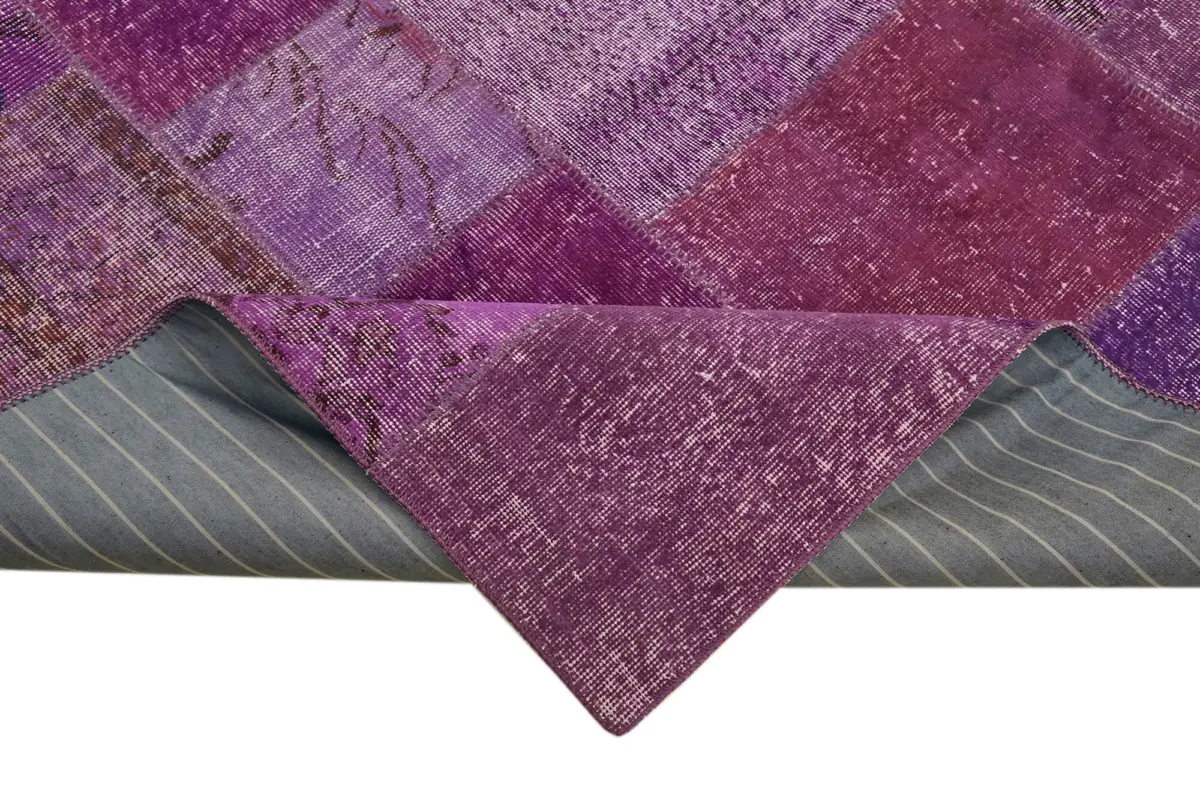 Patchwork Mor Pamuk Üzerine Yün El Dokuma Kilim-250x350 - Görsel 6