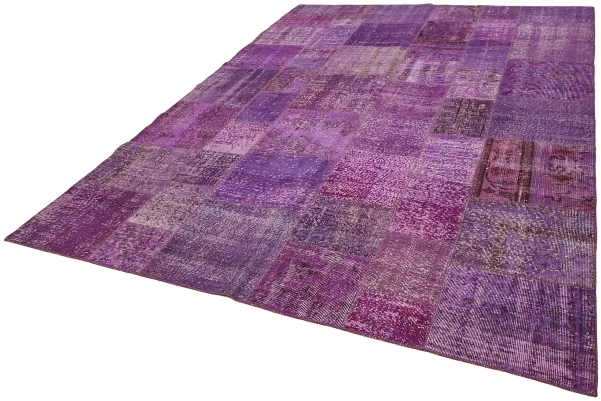 Patchwork Mor Pamuk Üzerine Yün El Dokuma Kilim-250x350 - Görsel 3
