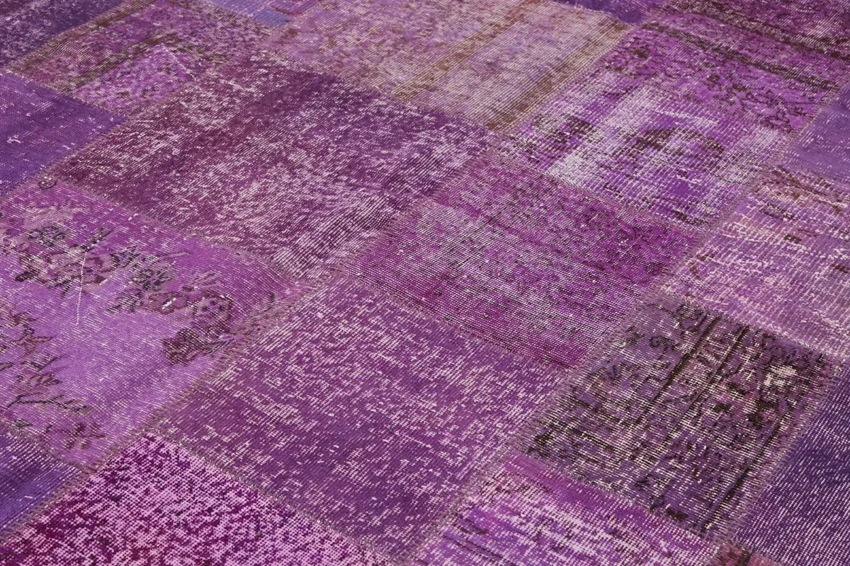 Patchwork Mor Pamuk Üzerine Yün El Dokuma Kilim-250x350 - Görsel 5