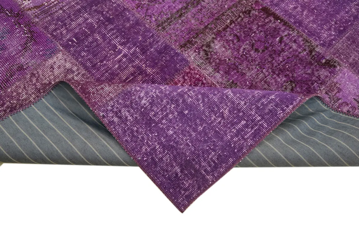 Patchwork Mor Pamuk Üzerine Yün El Dokuma Kilim-250x350 - Görsel 6