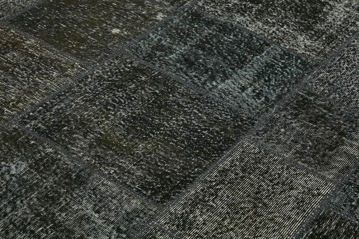 Patchwork Siyah Pamuk Üzerine Yün El Dokuma Kilim-250x350 - Görsel 5