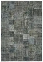 Patchwork Gri Pamuk Üzerine Yün El Dokuma Kilim-250x350