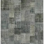 Patchwork Gri Pamuk Üzerine Yün El Dokuma Kilim-251x350
