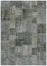 Patchwork Gri Pamuk Üzerine Yün El Dokuma Kilim-251x350