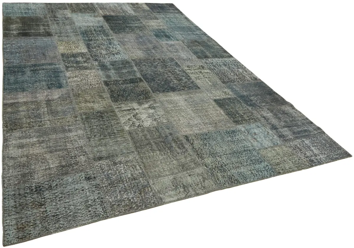 Patchwork Gri Pamuk Üzerine Yün El Dokuma Kilim-251x350 - Görsel 2