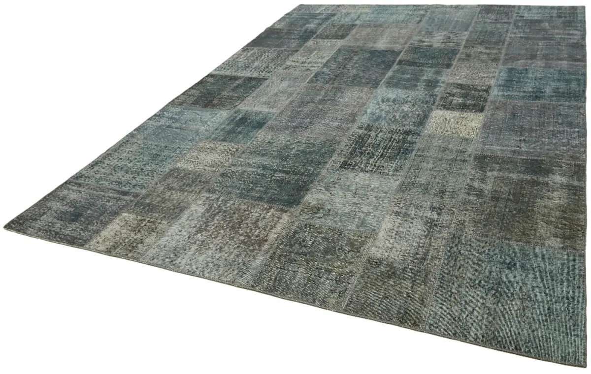 Patchwork Gri Pamuk Üzerine Yün El Dokuma Kilim-251x350 - Görsel 3