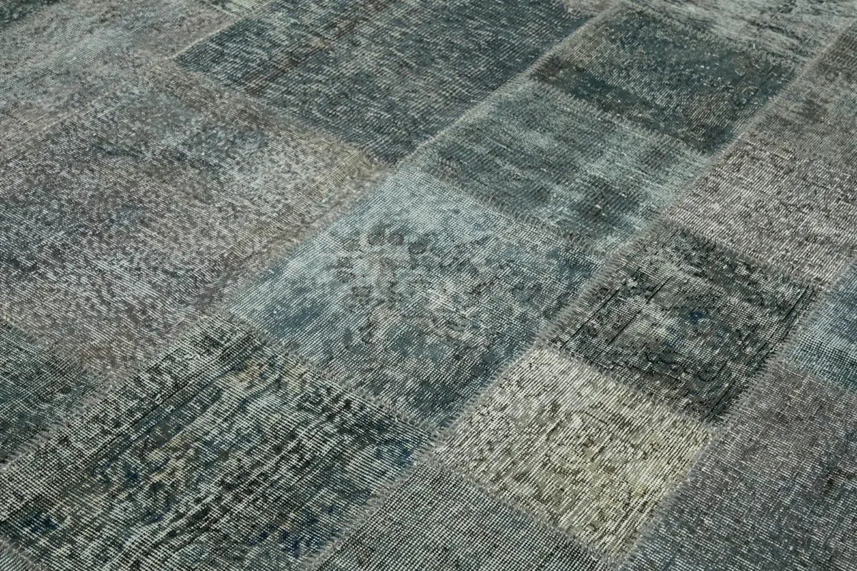Patchwork Gri Pamuk Üzerine Yün El Dokuma Kilim-251x350 - Görsel 5