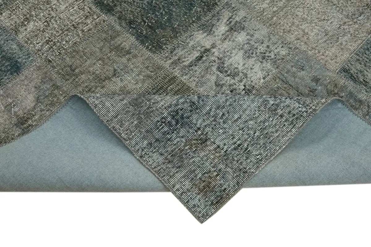 Patchwork Gri Pamuk Üzerine Yün El Dokuma Kilim-251x350 - Görsel 6
